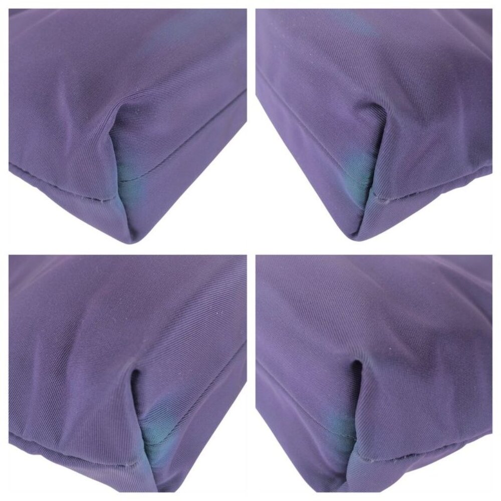 Prada Tessuto Triangle Logo Plate Purple Silver Hardware Nylon Leather Tote - Picture 3 of 9